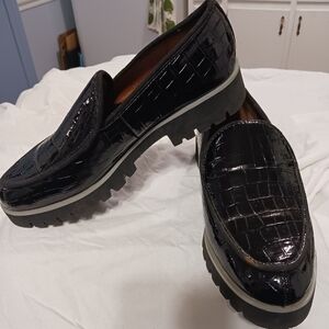 Donald J. Pliner Glossy Black Croc-Embossed Loafers